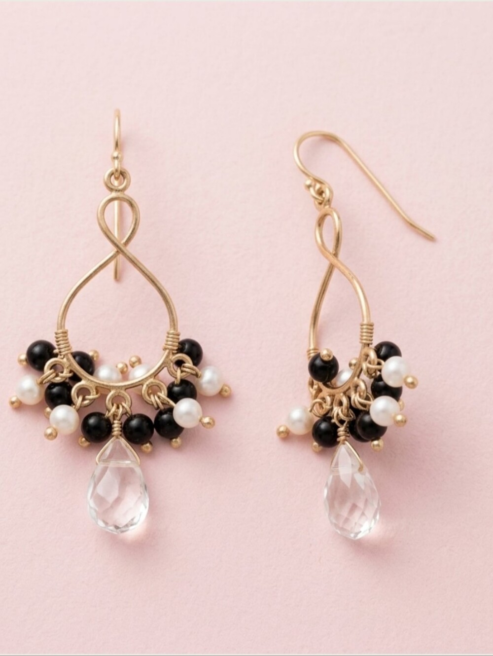 Gold Sterling Silver Teardrop Dangle Boho Cottage Crystal Earrings